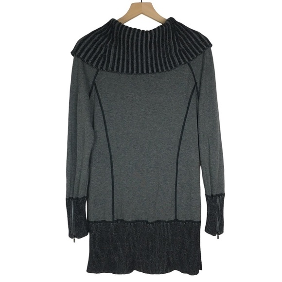 CACHE Sweater Tunic Cowl Off Shoulder Long Sleeve Ribbed Zipper Cuffs Size Large - Picture 3 of 12